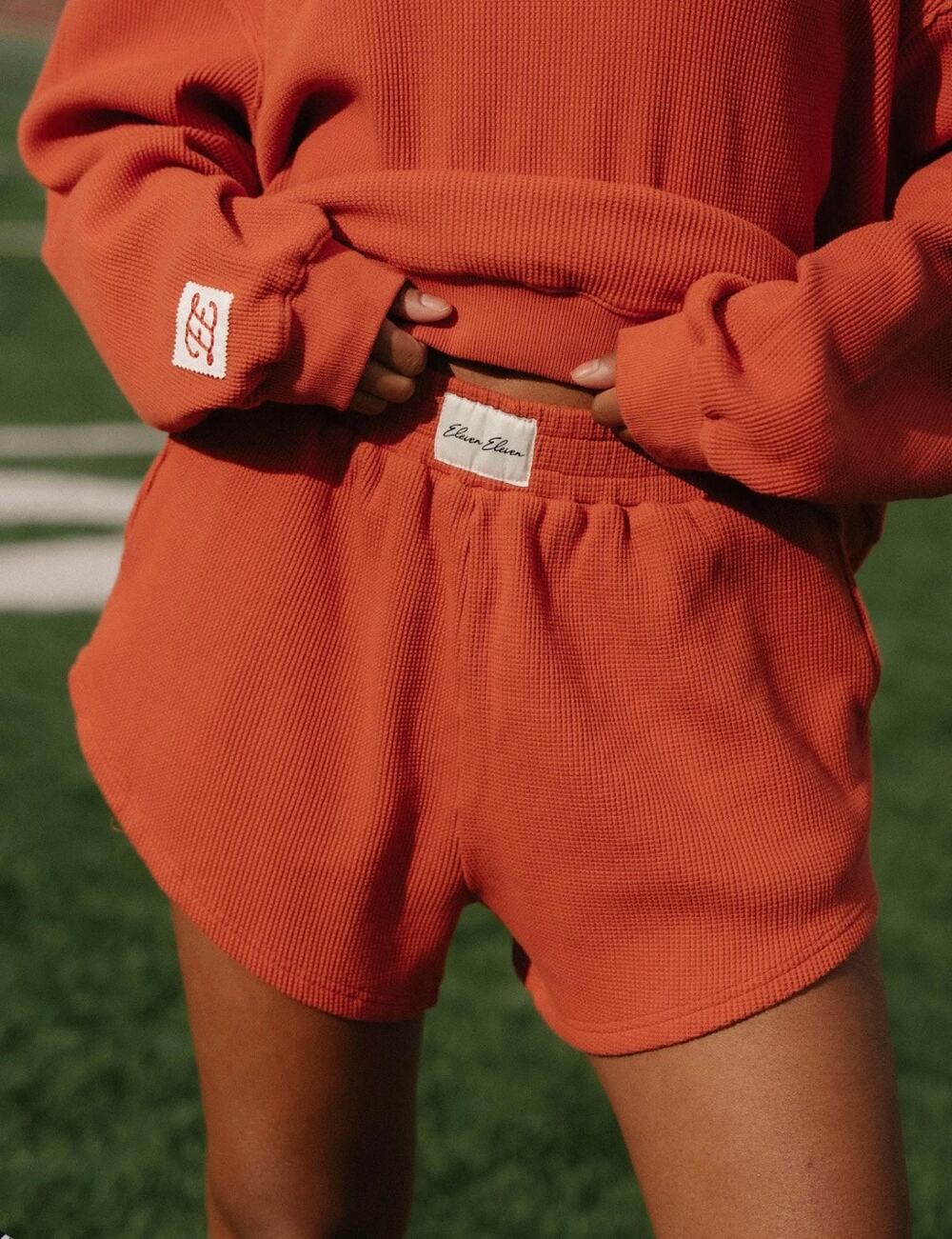 Eleven Eleven Thermal Shorts Waffle Knit Orange Elastic Waist Lounge Medium